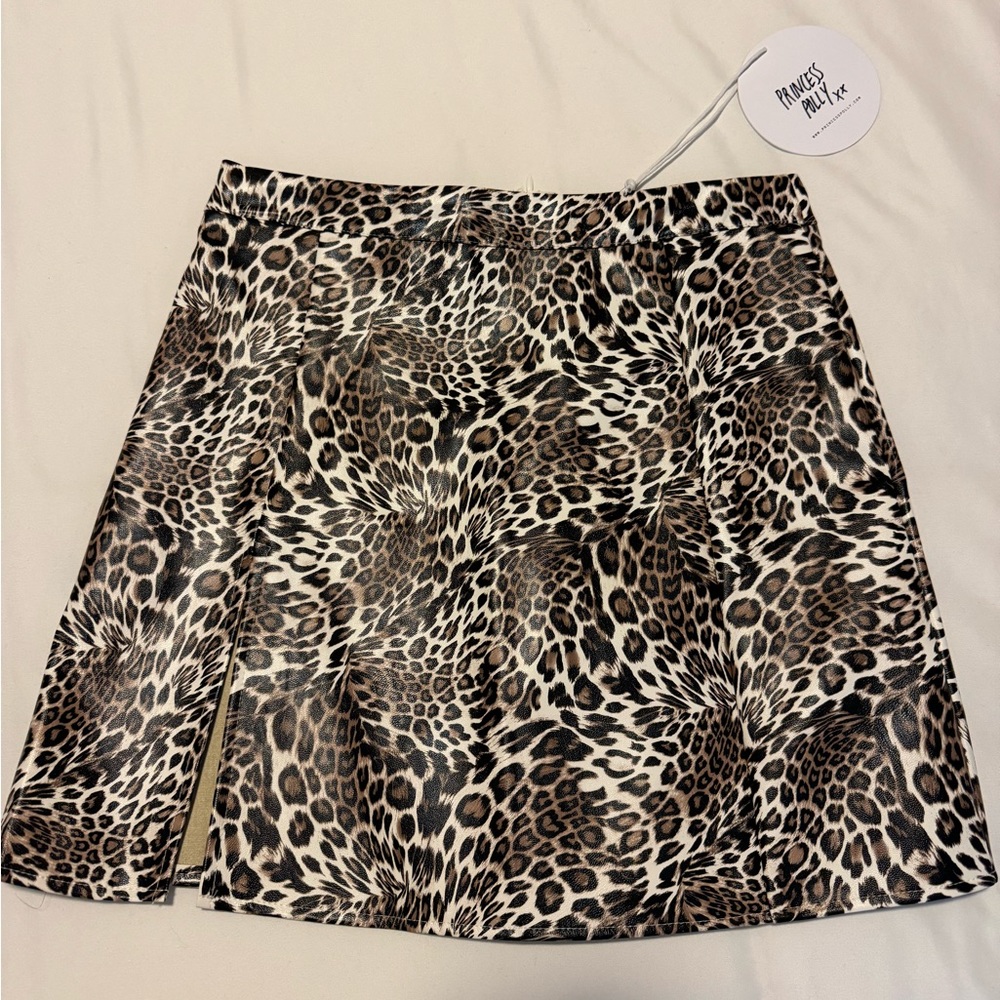 Faux Leather Leopard Print Mini Skirt